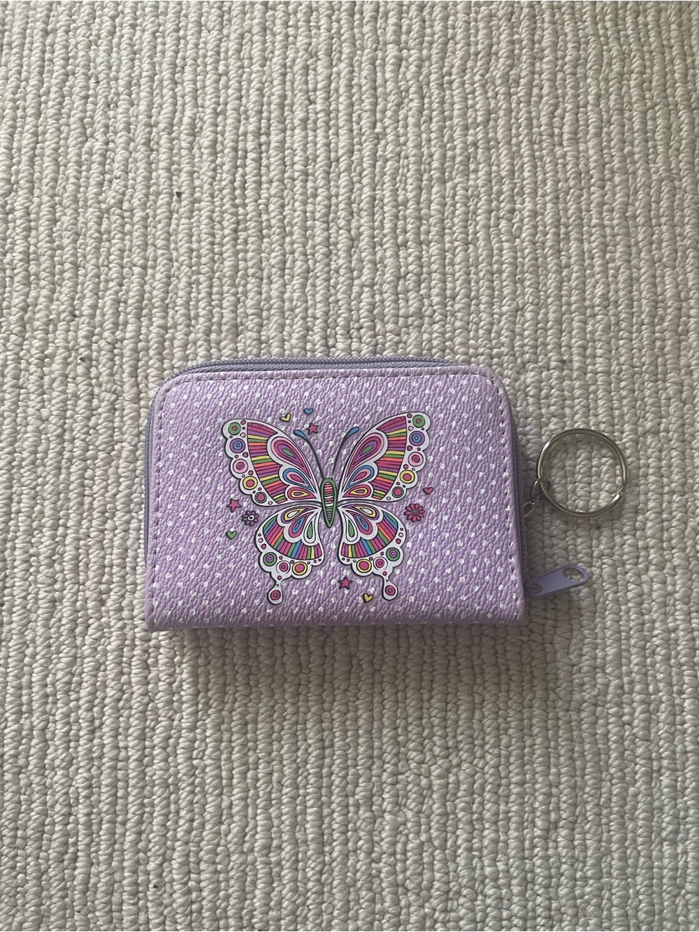 Vintage Lavender Butterfly Zip Wallet with Key Ring c39